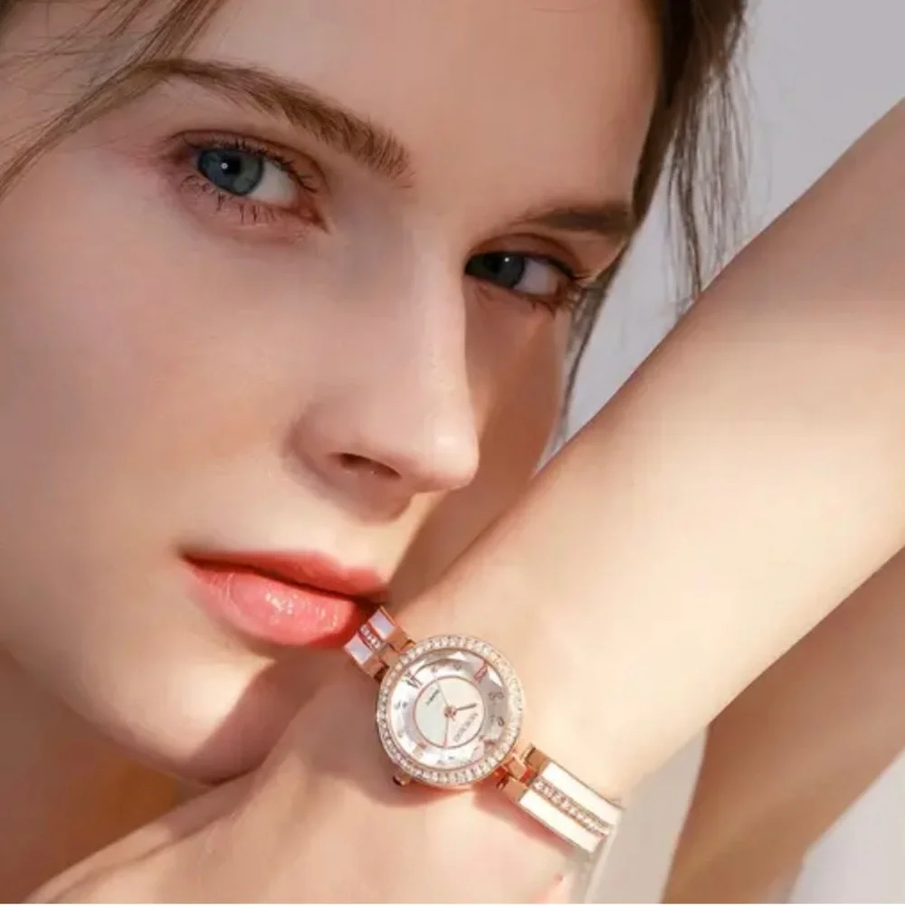 MKGO Women's Luxury Rhinestone Quartz Bracelet Watch Dial Cutting Fashion Analog